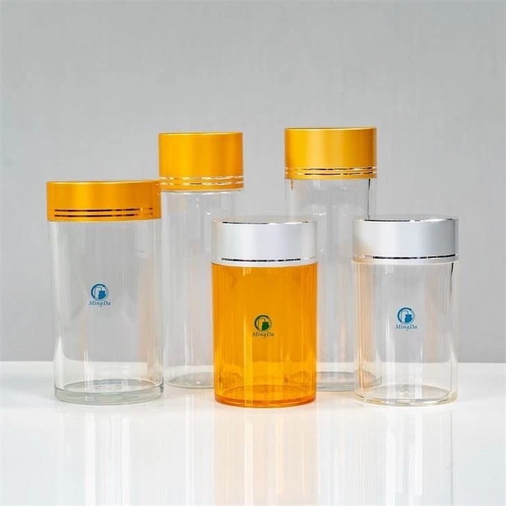 Clear Cylindrical PET Bottle with cap